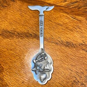 Pewter Souvenir Spoon La Paz Whale tail beach theme lobster sailboat starfish